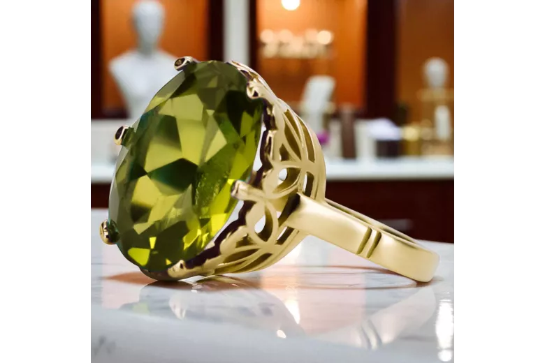 14-кв Желтое золото Желтый перидот Кольцо Винтаж стиль vrc130y